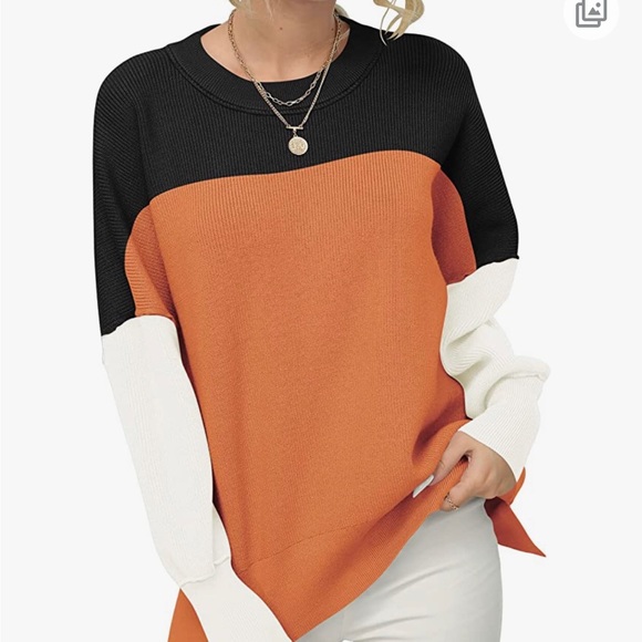 Anrabess Women Crewneck Batwing Sleeve Oversized Side Slit Ribbed Knit Sweater - Picture 4 of 10